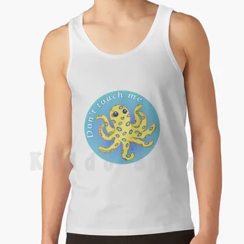 Nedotýkajte sa Ma tank topy vesta bez rukávov Octopus Modrá Krúžkovaných Octopus Roztomilé Modré More, Oceán Žltá Meme Obrázok