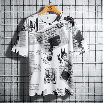 Hip Hop Voľné Pánske Streetwear T-shirts Bežné Klasické 2023 Letné Bavlnené Krátke Rukávy Čierne Biele Tričko Tees O Krk List Obrázok