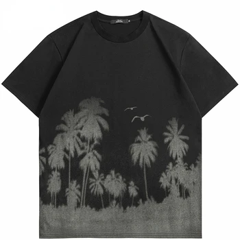 Muži T-Shirt Nové Letné Štýl Streetwear Coconut Tree Grafické Tričko 2023 Mužov Vintage Tlač Tričko HipHop Bavlna Topy Čaj Obrázok