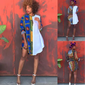 2022 Afriky Dashiki Tričko Šaty pre Ženy, Plus Veľkosť Módne Dlhé Tričko Tlač Patchwork Etnických Oblečenie Ankara Top Maxi Vestido Obrázok